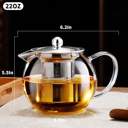 Clear Glass Tea Pot With Steel Infuser Leaf Teapot Stovetop Safe 22Oz 650ml -USA - Picture 4 of 6