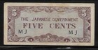 Malaya Japanese Invasion Money 5 Cents 1940's MJ Block