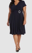 R M Richards Women's Blue Matte Jersey Short Sleeve Cascade Dress Plus Size 20W