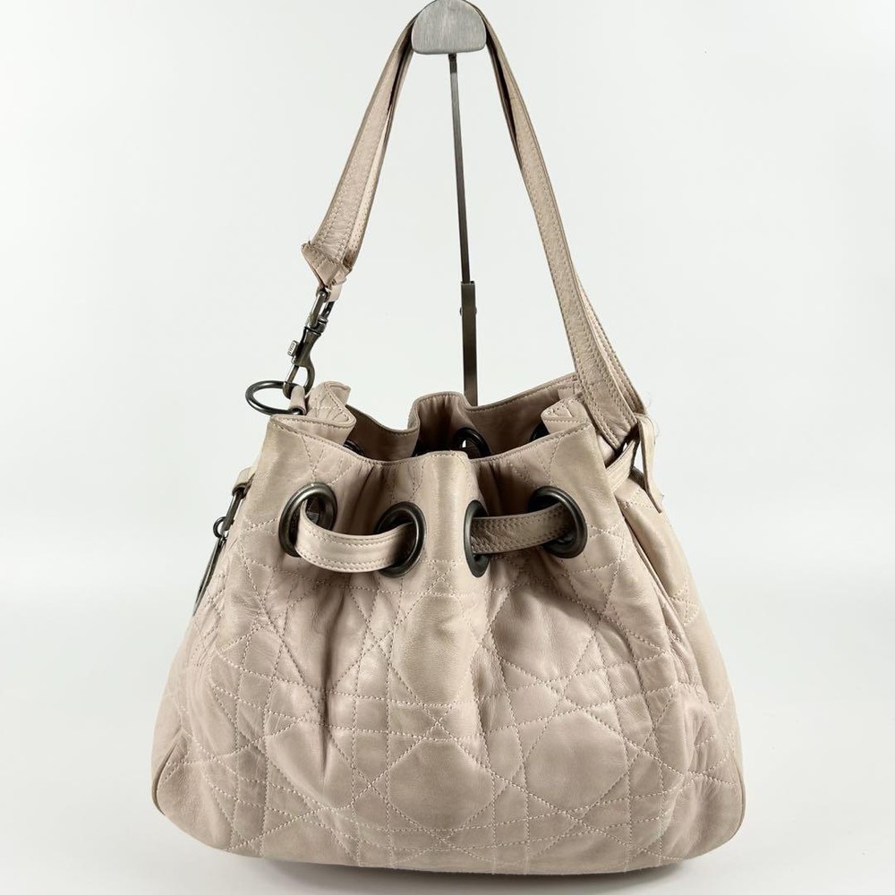 Dior Cannage Drawstring Shoulder Bag Trotter Logo