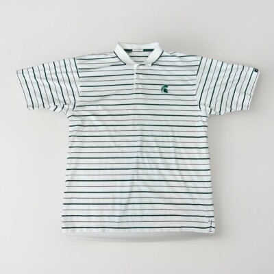 MIchigan State Spartans Shirt Mens XL Green White Stripe Polo