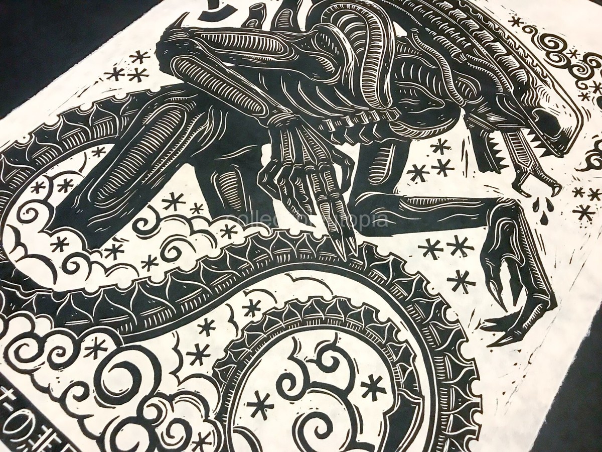 Attack Peter Mondo Alien Limited Linocut Edition #/120 Movie Art