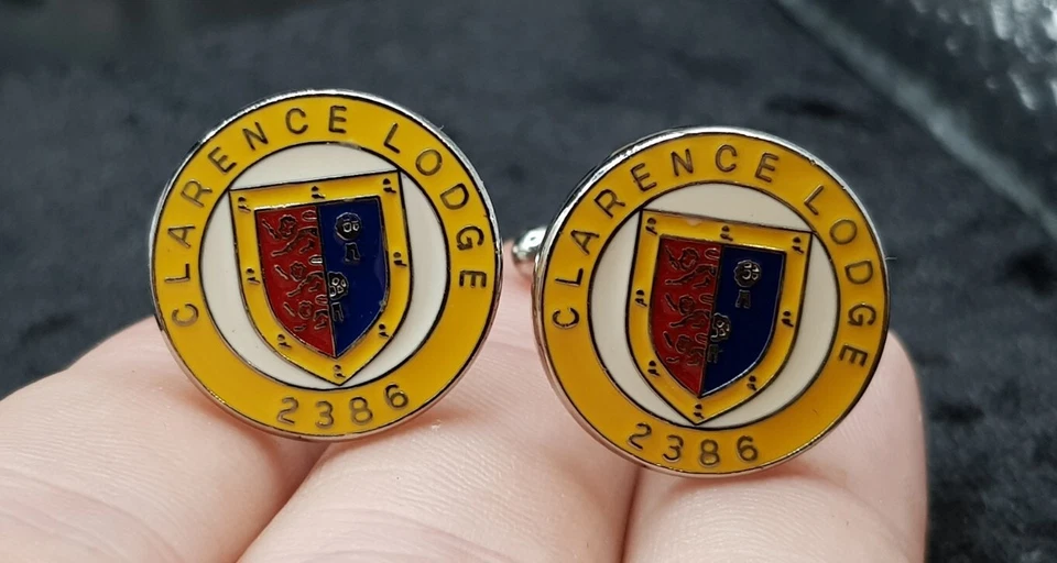 Par de gemelos de masón esmaltados - Clarence Lodge 2386 - masón masónico Foto 4 de 4