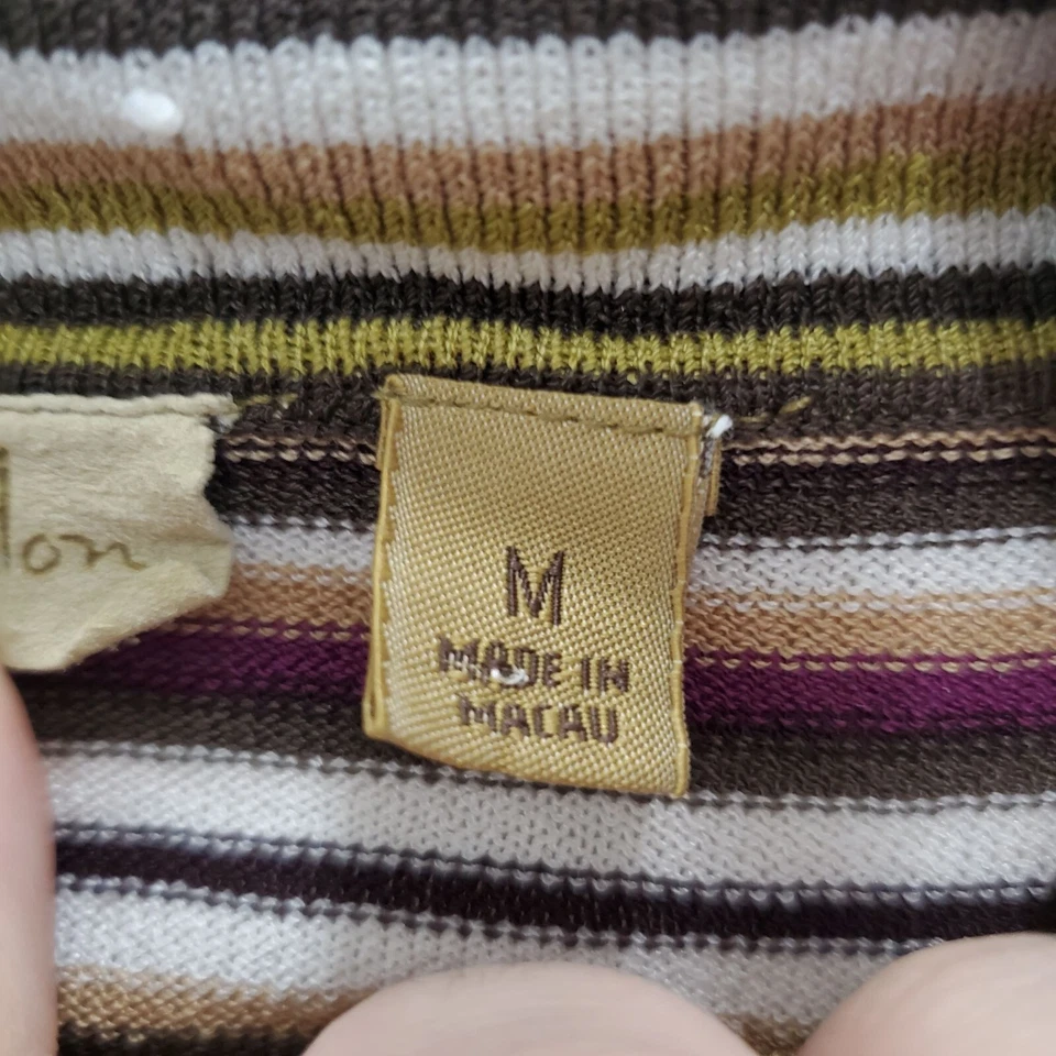 Top Caslon Para Mujer Retro Años 70 Rayas Cortina Cuello Túnel 3/4 Texturizado Rayón Tejido M Foto 4 de 4