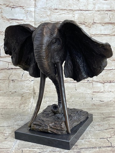 Cabeza de Elefante Bronce Metal Busto Estatua Escultura Figura Decoración Firmada Original - Imagen 4 de 10