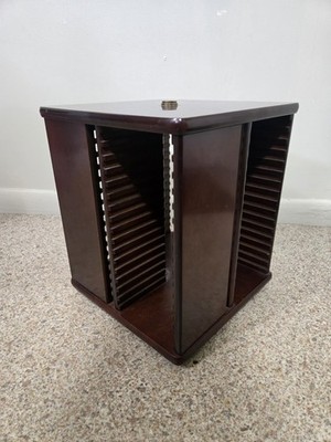 Vintage Bombay Company 64 CD DVD Carousel Mahogany Wooden Rack Storage Holder #2