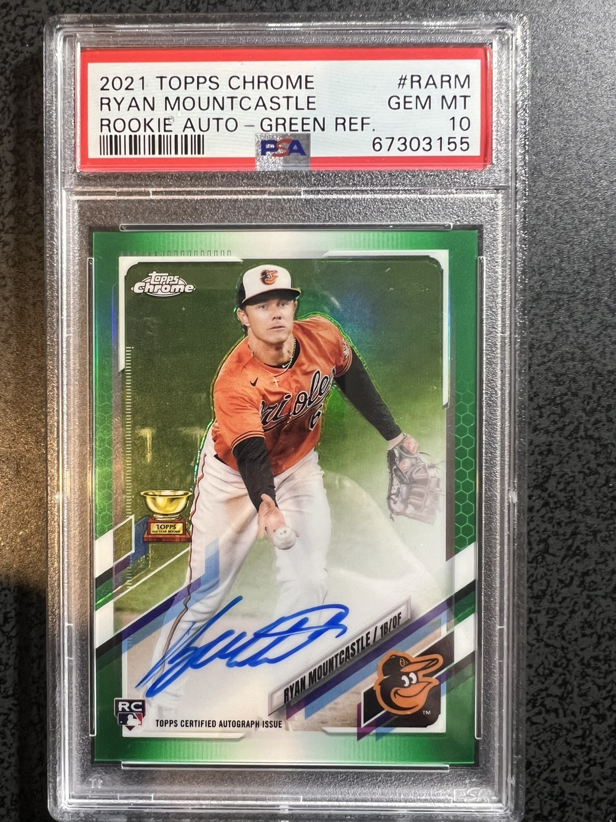 2021 Topps Chrome Ryan Mountcastle RC Rookie Auto Green Refractor /99 PSA 10