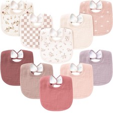 Konssy 10-Pack Muslin Baby Bibs, Soft Cotton Bandana Bibs for Drooling  Teethin
