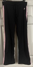 Nike Vintage Nylon Wide Leg Black Pink Stripe Track Pant Drawstring Waist Size M
