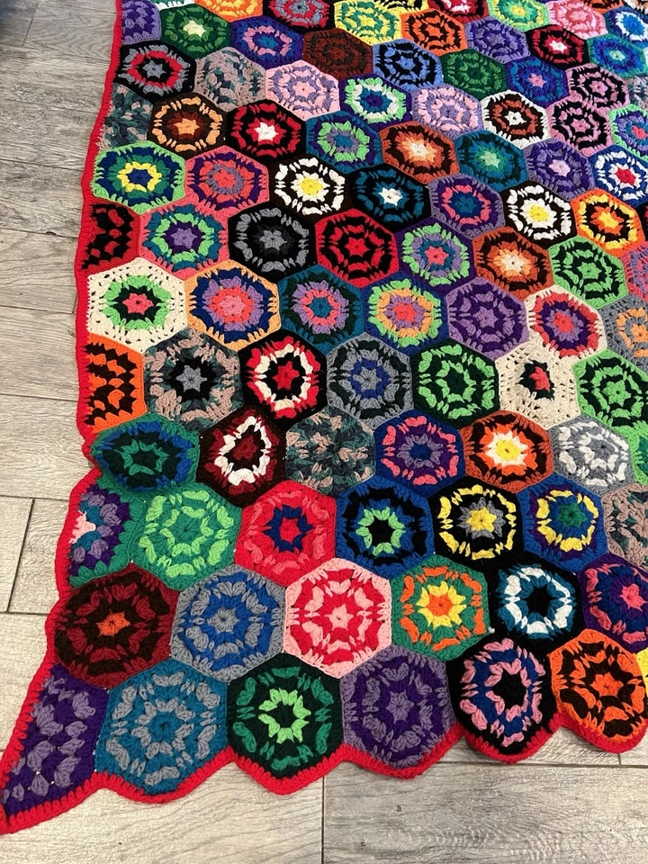 Hand Crochet Granny Square Afghan Throw Sofa Blanket Roseanne Grandmacore Vtg - Image 2 of 4