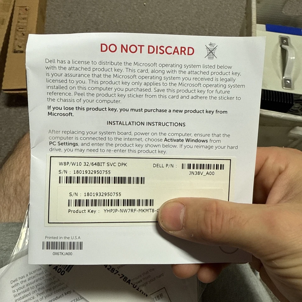 W8P/W10 32/64BIT SVC DPK Dell Microsoft License Product Key Dell OEM JN38V - Image 3 of 3