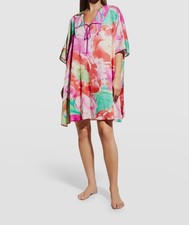  188 Natori Women's Pink Satin Floral V-Neck Self-Tie Botan Kaftan Dress Size M