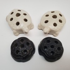 Lot of 4 Vintage Japanese Ceramic Flower Frogs Turtle Round Ikebana Holders