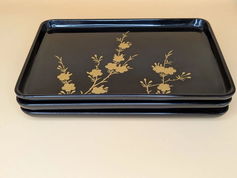 Vintage Japanese Lacquerware Tray Sets RED - GREEN - BLACK - Image 4 of 4