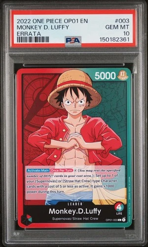 2022 ONE PIECE OP01-ROMANCE DAWN ERRATA #003 MONKEY D. LUFFY PSA 10