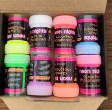 Neon Nights Glow in the Dark Paint Set 8 Colors 20ml UV Reactive New