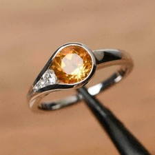 2 Ct Round Cut Yellow Citrine Solitaire Engagement Ring14K White Gold Finish