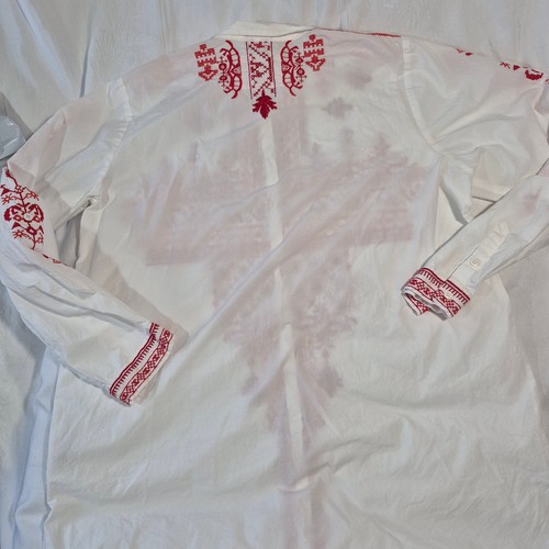 BIYA X JOHNNY WAS BLUSA CON BOTTONI A RULLO LINGUETTA MANICA LUNGA RICAMATA ROSSO BIANCO L - Foto 11 di 16