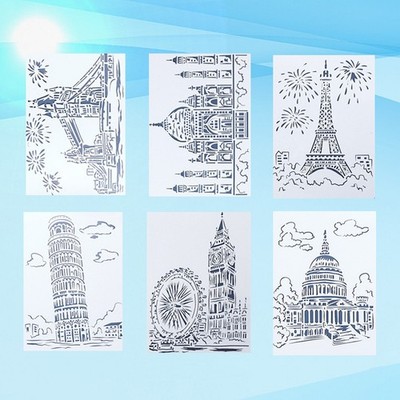 6Pcs A4 Creative Architectural Painting Template Zeichenwerkzeuge Multi-Pattern