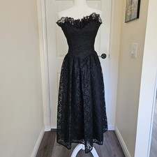 VTG Jessica McClintock Gunne Sax Black Lace Gown Formal Dress Size 7 Fairy Goth