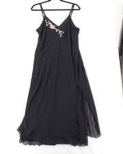 California Dynasty VTG Vintage black floralEmbroidered Maxi Slip Dress M