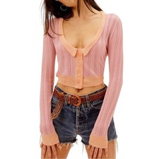 For Love And Lemons Phoebe Pointelle Pink Orange Cardigan MEDIUM in Apricot