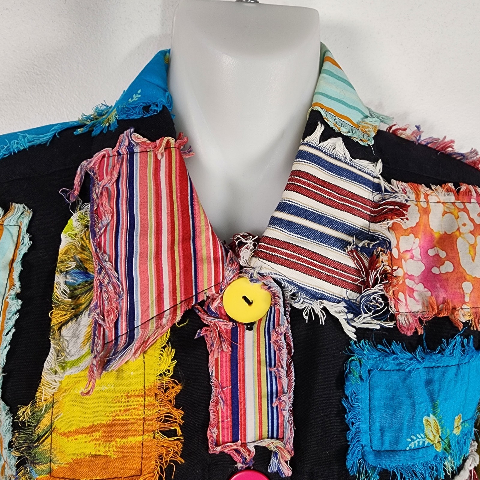 Vtg New Direction Patchwork Jacket Black Cotton B… - image 8