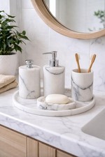 5 - Piece White grey veins marble bathroom accessories set