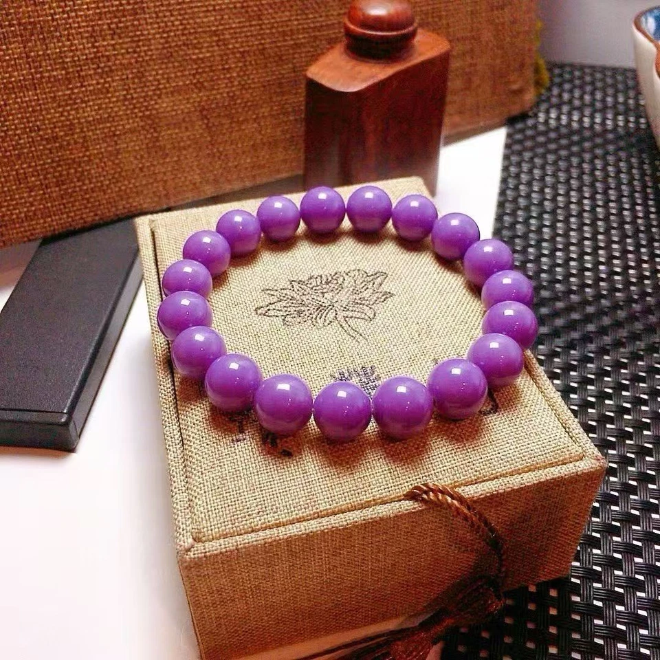 Pulseira de contas redondas de pedra roxa natural de lepidolita - Imagem 2 de 4