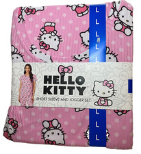 Hello Kitty Size L Short Sleeve Pajamas Jogger Set Top Bottom NWT