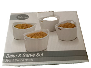 NIB SOLLAZZO SET OF 4 WHITE BAKE AND SERVE 4 oz BOWLS