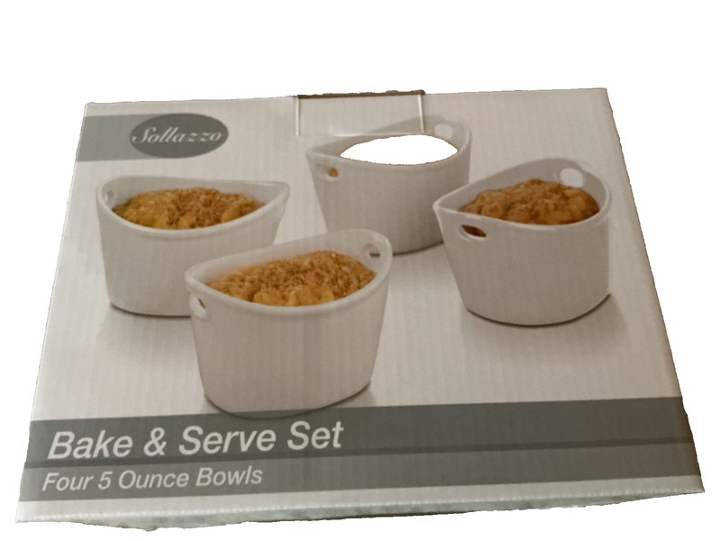 NIB SOLLAZZO SET OF 4 WHITE BAKE AND SERVE 4 oz BOWLS