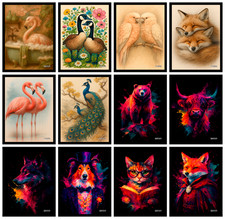 Vintage Trendy Animal Posters Birds Fox Dog Wall Art Home Decor Print A4 A3 A5