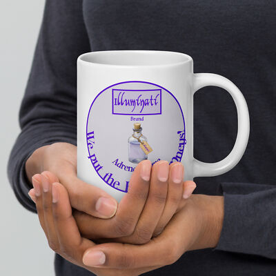 ''Illuminati Adrenochrome'' White glossy mug Satire Q Paranoid Conspiracy