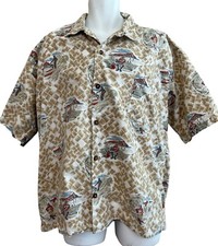 Mens XL Hawaiian Shirt Surfing Diamondhead Island People Beach Swimming Palm Tre