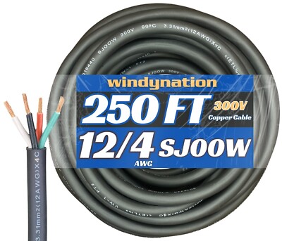 WindyNation 2-DAY SHIPPING 12/4 SJOOW Cable 12 Gauge 4 Conductor 300V Cable Wire