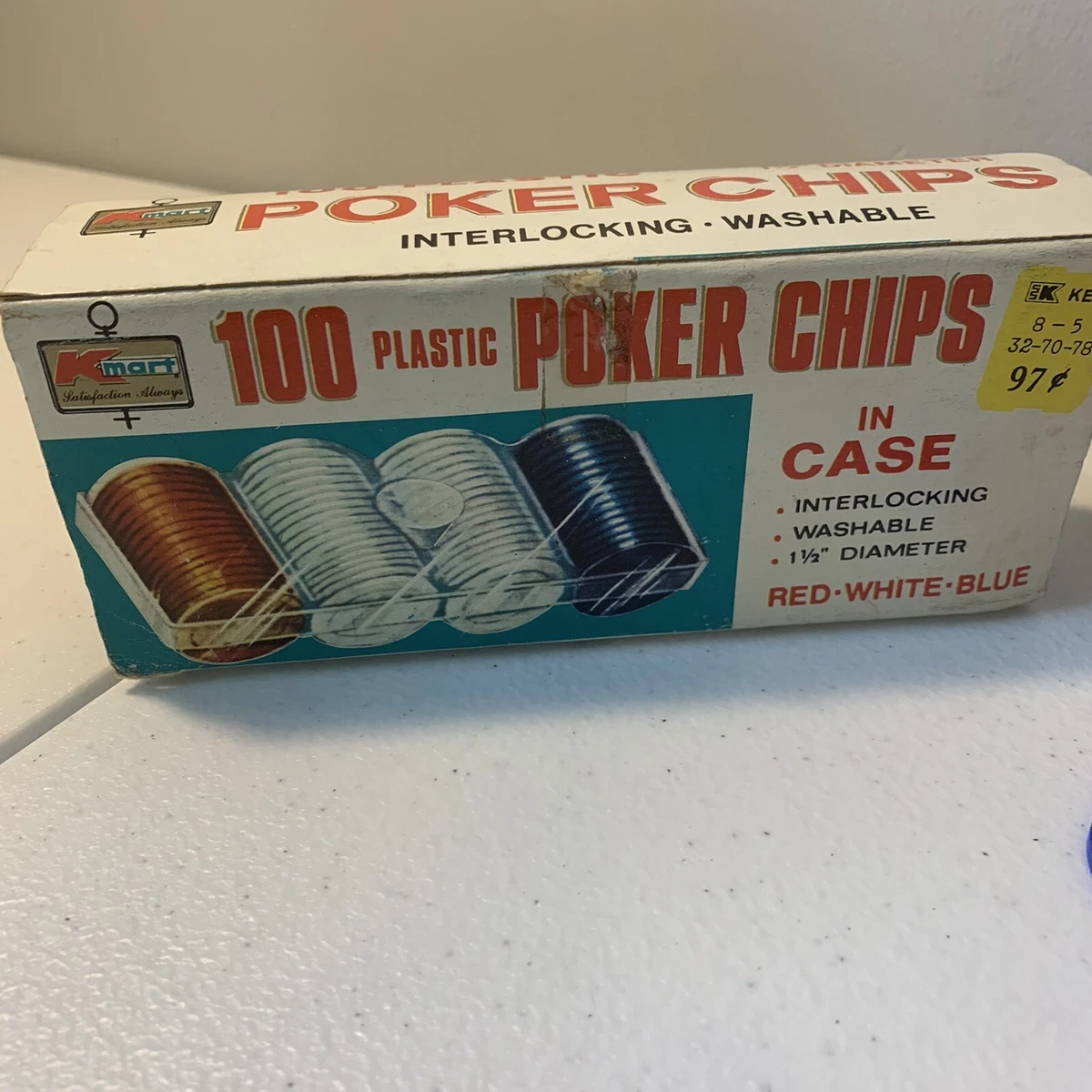 VINTAGE POKER CHIPS, X 100 Count, Diameter, Red White Blue,, 53 OFF