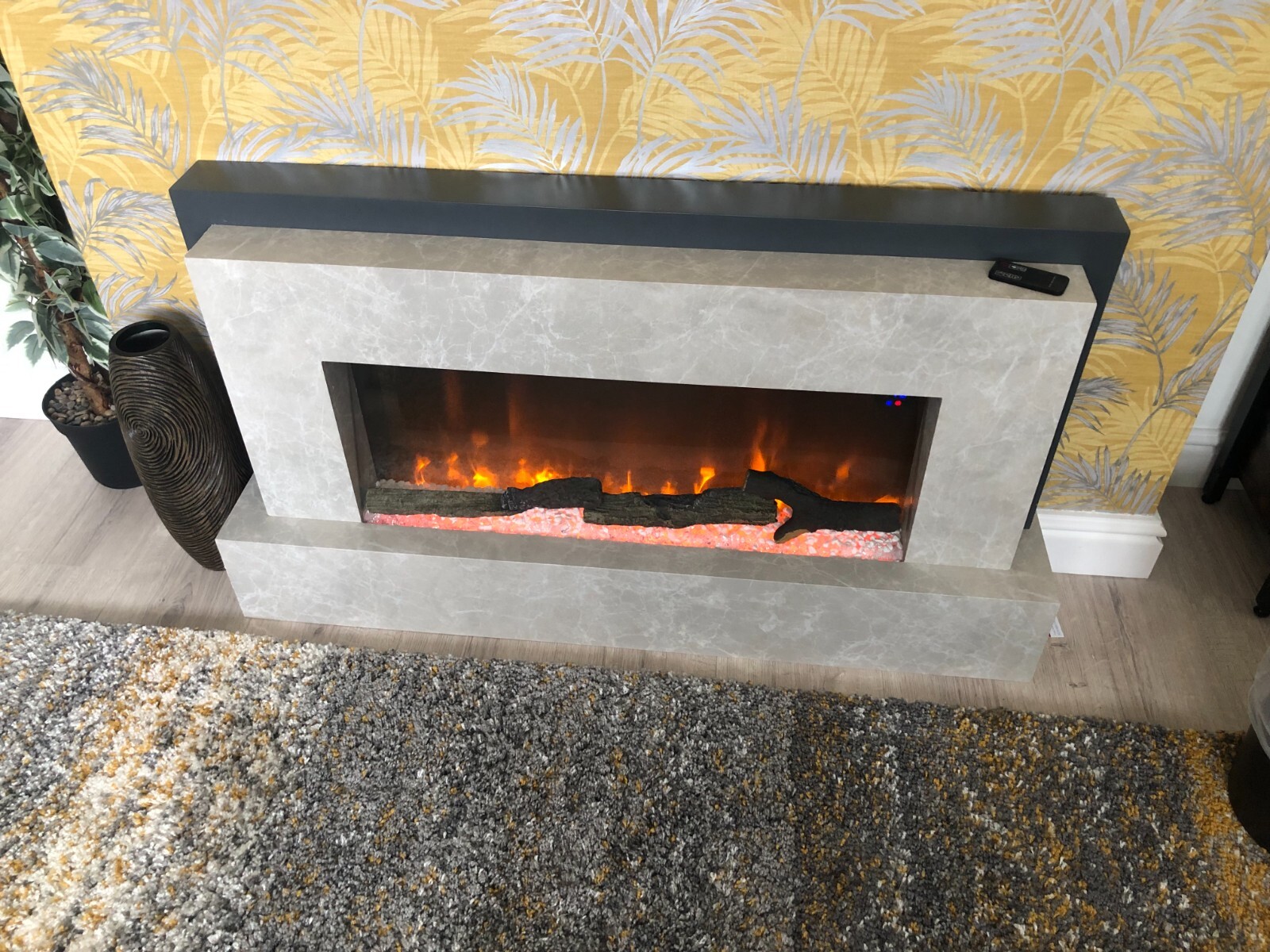 Amberglo Freestanding Alexa Electric Fireplace Beige Concrete Effect | eBay