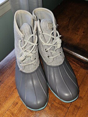 Sperry Saltwater Rain Duck Boots Size M Gray Aqua Rubber