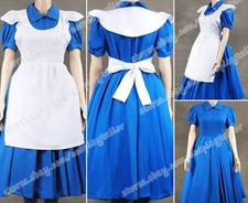 Alice In Wonderland Cosplay Costume Apron Blue Maid Dress Movie Clothes Hot Sale