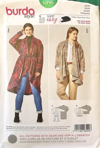 BURDA 6490 Ladies’ Waterfall Jacket & Coat Sewing Pattern Size 20 - 34. - Picture 1 of 2