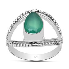 Green Onyx Gemstone Solid 925 Sterling Silver Beaded Ring For Women SC-79
