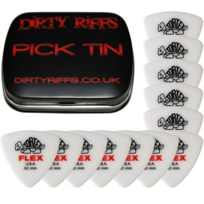 12 x Dunlop Tortex Flex Dreieck 0,50 mm Gitarren-Plektren Gitarrenplektren in einer Plektrum-Dose
