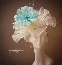 Kentucky Derby Hat Aqua Turquoise Blue Cream Off-White Royal Ascot Fascinator