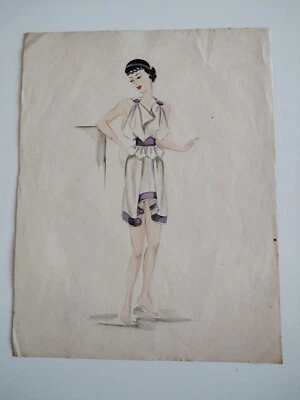ANCIEN DESSIN GOUACHE FEMME ART NOUVEAU ART DECO MODE - Photo 1/4
