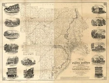 18" x 24" 1859 Map Of Floyd County Indiana Showing Farm Lands Railroads