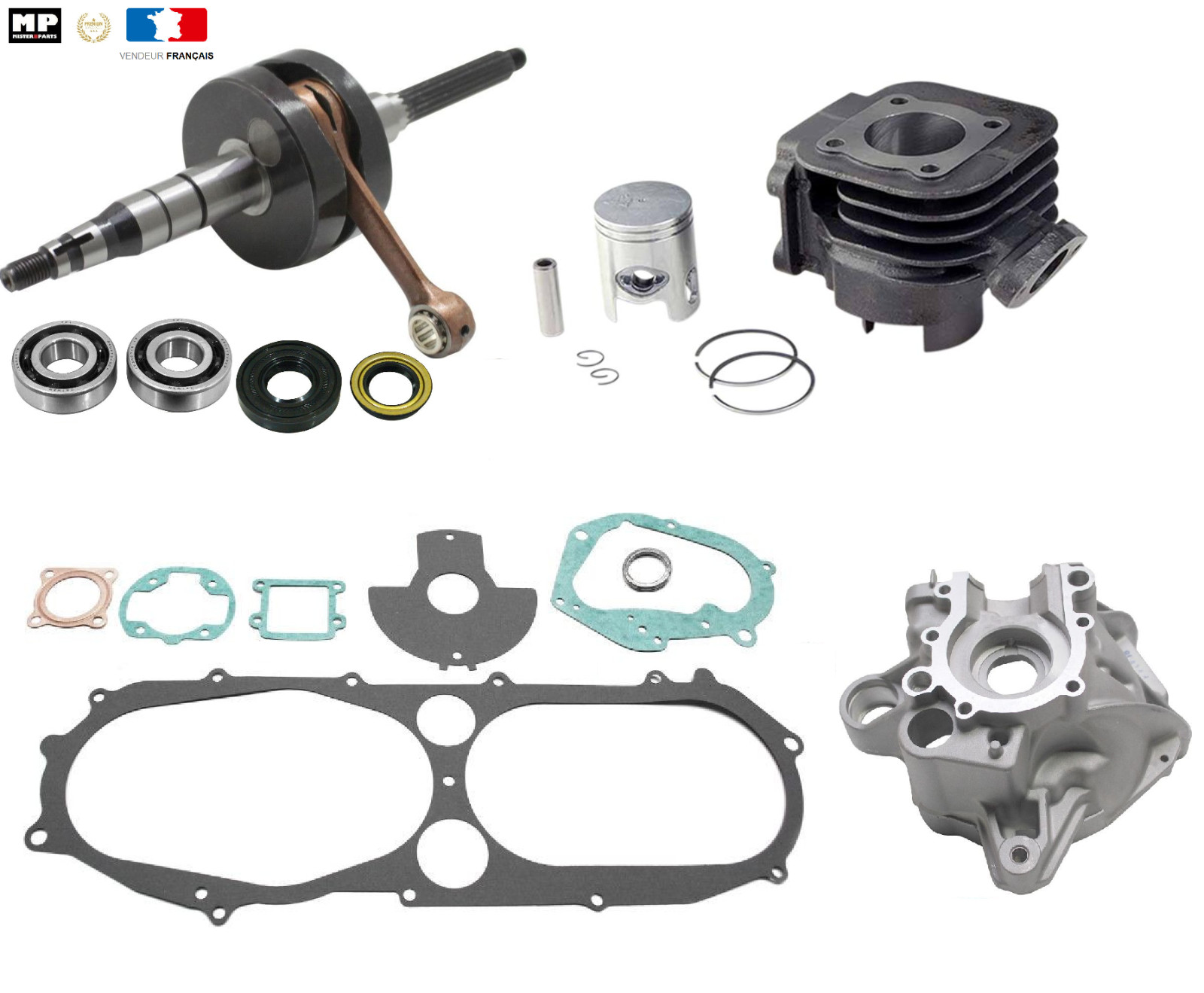 Kit moteur cylindre fonte 50cc et vilebrequin MBK Booster et Yamaha BWS