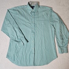 J McLaughlin Shirt Men's Large Long Sleeve Green White Stripe - Made in USA