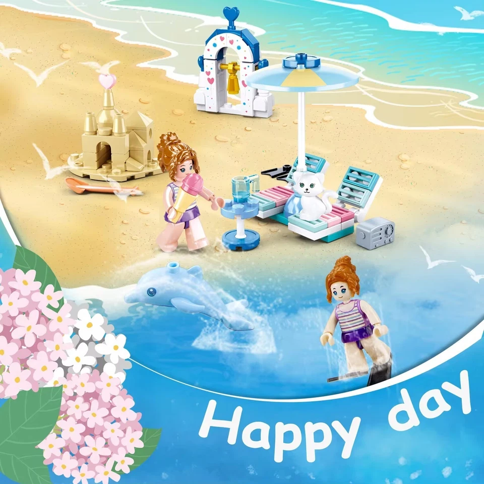 Sluban 102PCS Aegean Sea Beach Building Blocks Kitten Castle Beach Scene Bricks - Image 3 of 4