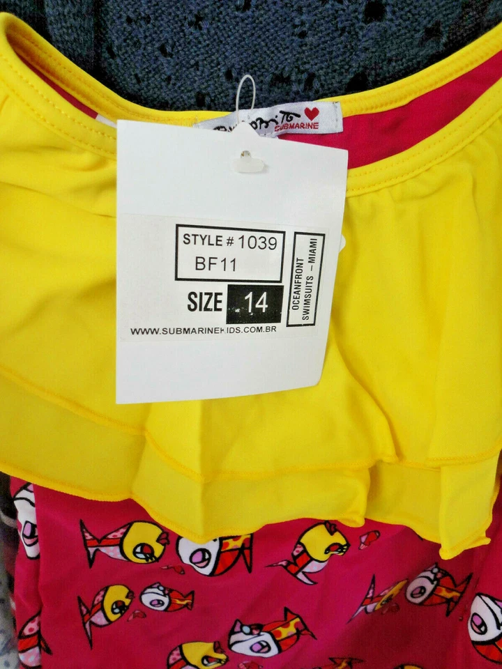 SUBMARINE ROMERO BRITTO Swimsuit 14 Pop Art to Wear  FISHIES  Deeply in Love NWT - Image 4 of 4